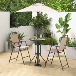 Tangkula 4PCS Bistro Set Folding Counter Height Chairs Round Bar Table & Umbrella Patio