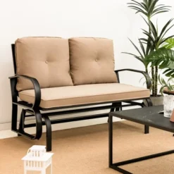 Tangkula 2-Person Outdoor Patio Glider Bench Swing Seat Bench W/ Seat & Back Cushions -Tangkula GUEST bebe469a cf8d 4cdb 883f d1d63de90c2b