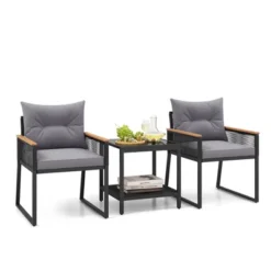 Tangkula 3 PCS Patio Furniture Set PE Rattan Wicker Chairs W/ 2 Tier Coffee Table Soft Back 17 Tangkula 3 PCS Patio Furniture Set PE Rattan Wicker Chairs W/ 2 Tier Coffee Table Soft Back -Tangkula GUEST beef2e45 dfa7 4503 adec 461941defd9a