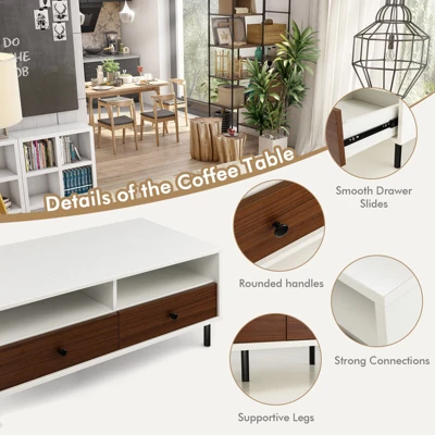 Tangkula Coffee Table Modern Rectangle W/ Storage Shelf & Drawers Living Room Furniture 7 Tangkula Coffee Table Modern Rectangle W/ Storage Shelf & Drawers Living Room Furniture - Image 7