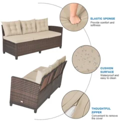 Tangkula 3PCS Rattan Dining Sofa Set W/6 Cushioned Seats Patio Furniture 14 Tangkula 3PCS Rattan Dining Sofa Set W/6 Cushioned Seats Patio Furniture -Tangkula GUEST bf32ca86 a15e 4a43 b335 c93e87d9a6df