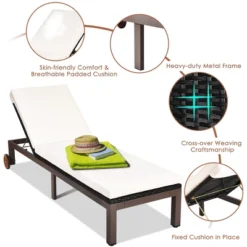 Tangkula 2PCS Patio Adjustable Rattan Recliner Chaise Lounge Chair W/ Cushion Wheels -Tangkula GUEST bf79c347 85e6 4f69 9aeb 302b74b8896b