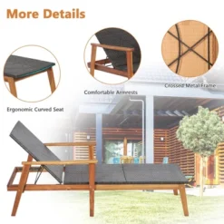 Tangkula 2PCS Adjustable Patio Rattan Lounge Chair Recliner Outdoor Chaise Acacia Wood Frame -Tangkula GUEST bf93046d 8dd8 4546 91df 2472d93aea77
