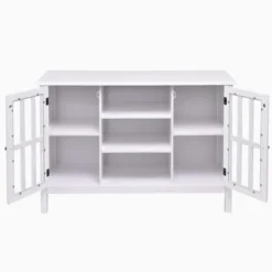 Tangkula Wood TV Stand Free Standing Storage Console Cabinet For 50” TV White/Walnut -Tangkula GUEST bfaa0f75 980e 4760 8879 cb027d21c915