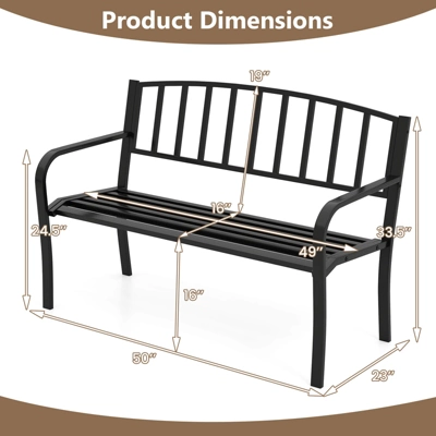 Tangkula 50 Inches Garden Bench W/ Slatted Backrest & Curved Armrests For Porch 8 Tangkula 50 Inches Garden Bench W/ Slatted Backrest & Curved Armrests For Porch - Image 8