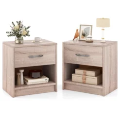Tangkula 2 PCS Nightstand W/ Drawer Side Table W/ Slide-out Drawer Open Storage Shelf -Tangkula GUEST bfdb819c b579 4ab8 b7f6 4cf43d51d93b