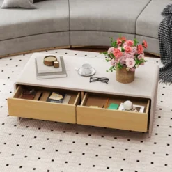 Tangkula Home Coffee Table W/ 2 Drawers & 2 Storage Shelf Rectangle Table Cocktail Table -Tangkula GUEST bfdfde0c 2d0c 481c a706 42af0b794a29