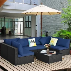 Tangkula 7PCS Rattan Patio Conversation Sectional Furniture Set W/ Cushion Pillow -Tangkula GUEST bff7f058 6f2d 48d4 8360 cd3572106c87