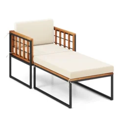 Tangkula 2pcs Outdoor Chaise Lounge Chair Acacia Wood Heavy Duty 1200 Lbs Weight Capacity -Tangkula GUEST c0219485 1751 4dbd a33b 8f6e9de1e507