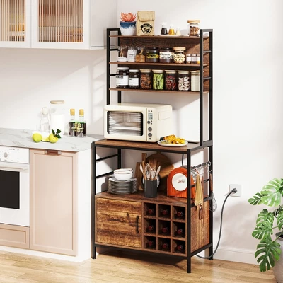 Tangkula 67" Bakers Rack W/ Power Outlet Coffee Bar Cabinet W/ S-Shaped Hooks 1 Tangkula 67" Bakers Rack W/ Power Outlet Coffee Bar Cabinet W/ S-Shaped Hooks