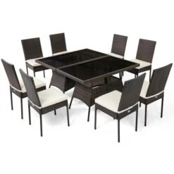 Tangkula 10 PCS Rattan Dining Set W/ Glass Table & High Back Chair Patio Mix Brown -Tangkula GUEST c05ac304 daac 4179 a041 cb52eb8f26e9