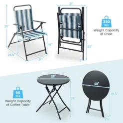 Tangkula 3 Pieces Patio Folding Chair Set W/ 2 Chairs & Glass Round Coffee Table Porch Deck Backyard -Tangkula GUEST c0629984 b77e 46fe b39a fb852bfceab5
