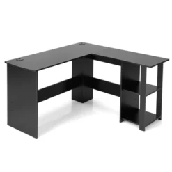 Tangkula L-Shaped Office Computer Desk W/ Spacious Desktop & 2-Tier Open Shelves Black -Tangkula GUEST c075cc40 0031 419e b46c 4994d925c6be