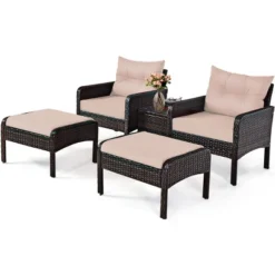 Tangkula 5-Piece Patio Rattan Conversation Set Cushioned Sofas And Ottoman Set With Table -Tangkula GUEST c0ab42b9 fb0f 4c2c b633 e91fde9347ac