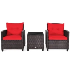Tangkula 3PCS Wicker Cushioned Conversation Set Outdoor Rattan Furniture W/Beige/Red/Black/Navy/Off White/Turquoise Cushions 18 Tangkula 3PCS Wicker Cushioned Conversation Set Outdoor Rattan Furniture W/Beige/Red/Black/Navy/Off White/Turquoise Cushions -Tangkula GUEST c12a0f55 0ddb 49b8 a32a e235e63c4683