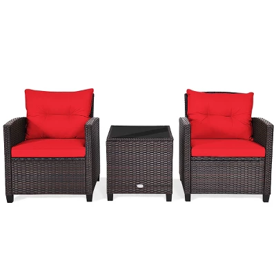 Tangkula 3PCS Wicker Cushioned Conversation Set Outdoor Rattan Furniture W/Beige/Red/Black/Navy/Off White/Turquoise Cushions 8 Tangkula 3PCS Wicker Cushioned Conversation Set Outdoor Rattan Furniture W/Beige/Red/Black/Navy/Off White/Turquoise Cushions - Image 8