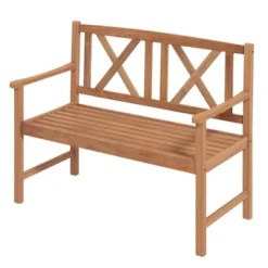 Tangkula 2-Person Acacia Wood Bench Outdoor Slats Loveseat Chair With Armrest Backrest Sturdy Frame 800lbs Load Capacity -Tangkula GUEST c159e355 1fd0 47ea 9250 c19a54a52d88