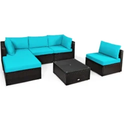 Tangkula 6PCS Patio Rattan Furniture Set Outdoor Sectional Sofa Set W/Coffee Table & Ottoman Black/Navy/Turquoise/Red/Brown -Tangkula GUEST c234e47a ad0c 46ca acd3 f417a07f2f2a