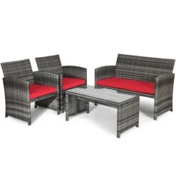 Tangkula 4-Piece Outdoor Patio Furniture Set Rattan Wicker Conversation Sofa Set -Tangkula GUEST c24851cd 18ce 4ba6 a65b 0a12d3232232