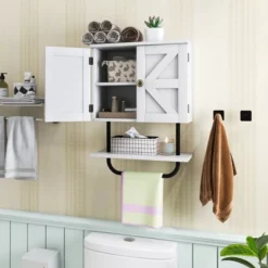 Tangkula Bathroom Wall Cabinet Medicine Storage Cabinet W/ Open Shelf & Towel Bar -Tangkula GUEST c259e354 2cd9 468c 8e37 e5221134942c