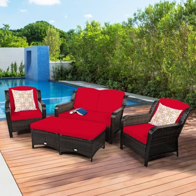 Tangkula 5 PCS Patio Rattan Sectional Sofa Set Outdoor Furniture Conversation Set Cushioned Loveseat Sofa Ottoman 2 Tangkula 5 PCS Patio Rattan Sectional Sofa Set Outdoor Furniture Conversation Set Cushioned Loveseat Sofa Ottoman - Image 2
