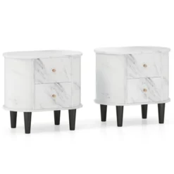 Tangkula 2PCS Nightstand W/ 2 Drawers Faux Marble Bedside Table For Small Space -Tangkula GUEST c26f43a9 f974 4c94 93f9 d0dfa7040a69
