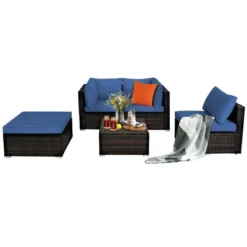 Tangkula 5-Piece Outdoor Patio Sectional Rattan Wicker Conversation Sofa Set With Turquoise/Yellowish Cushions -Tangkula GUEST c28f714c 04c1 4cce 89dc e31a43ae24b5