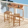 Tangkula 3 PCS Acacia Wood Balcony Table Set W/ Shelf Footrest Curved Wood Seat