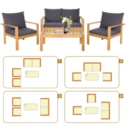 Tangkula 8PCS Cushioned Wooden Conversation Set Patio Outdoor Furniture Set -Tangkula GUEST c345a0d8 b7cd 4535 bb27 ac3bb3b8639d