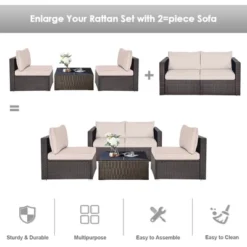 Tangkula 2PCS Rattan Corner Sofa Set Patio Outdoor Furniture Set W/ 4 Beige Cushions -Tangkula GUEST c381c721 9e57 4bec 96e0 ed28c6aadcee
