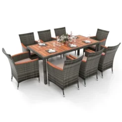 Tangkula 9PCS Patio Rattan Furniture Dining Set Acacia Wood Table Cushioned Chair For Outdoor -Tangkula GUEST c387a4bd 1faa 40eb a10e 359d1547445f