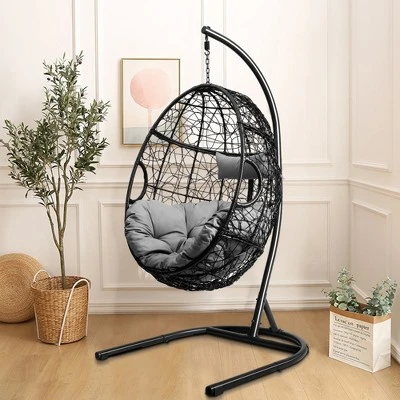 Tangkula Hanging Hammock Chair Egg Swing Chair W/ Seat Cushion Pillow Stand 1 Tangkula Hanging Hammock Chair Egg Swing Chair W/ Seat Cushion Pillow Stand