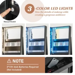 Tangkula 360° Rotating Mirrored Jewelry Cabinet Armoire 3 Color LED Modes Lockable Black -Tangkula GUEST c3f4bf2d 11a3 491f 88da 7674925be5b9