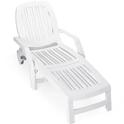 Tangkula Patio Lounge Chair Chaise Recliner Adjustable Backrest All Weather For Outdoor&Indoor Wheels White -Tangkula GUEST c403e151 f4bc 42ed be38 42c884ebe037