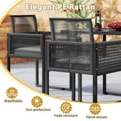Tangkula 3 Pieces Patio Dining Set Outdoor Space-Saving PE Wicker Bistro Set With Cushions Patio Tempered Glass Top Table And Chairs Set -Tangkula GUEST c44b5141 d818 450b baff 8d691ad2d741