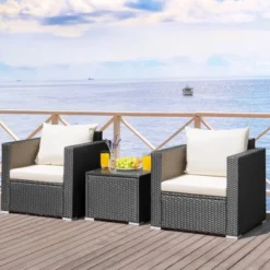 Tangkula 3PCS Rattan Patio Conversation Furniture Set Outdoor Sofa Set W/ Cushions -Tangkula GUEST c4d38371 6ead 4365 a7c2 960bcde9e739