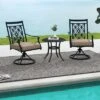 Tangkula Patio Metal Swivel Chairs Set Of 2 Fabric Bistro Rocker Chairs W/ Curved Armrests