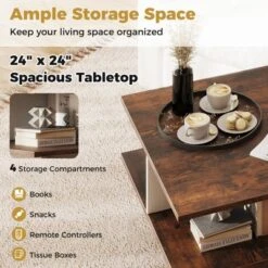Tangkula 2-Tier Square Coffee Table 24" Living Room Center Table With 4 Storage Compartments -Tangkula GUEST c5175891 6d30 49a0 ab81 aaa8cf05128f