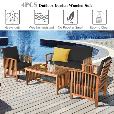Tangkula 4PCS Patio Acacia Wood Sofa Set Conversation Couch Coffee Table With Cushions 6 Tangkula 4PCS Patio Acacia Wood Sofa Set Conversation Couch Coffee Table With Cushions - Image 6