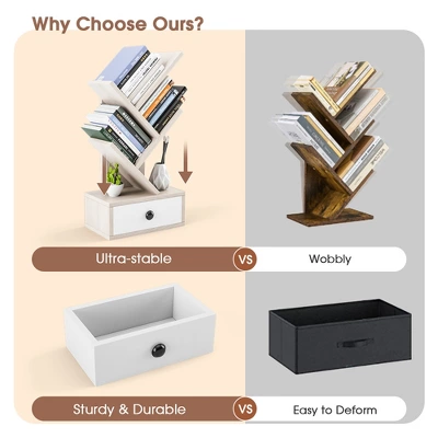 Tangkula 5-Tier Tree Bookshelf W/ Wooden Drawer Display Storage Organizer Rack 5 Tangkula 5-Tier Tree Bookshelf W/ Wooden Drawer Display Storage Organizer Rack - Image 5