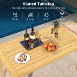 Tangkula 35.5"x20" Outdoor Teak Wood Coffee Table W/ Slatted Tabletop Patio Furniture -Tangkula GUEST c54eb484 404f 473d bb5f f4f2a8c1bbab