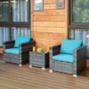 Tangkula 3PCS Patio Rattan Furniture Set Outdoor Bistro Set W/Washable Cushion For Garden Poolside Backyard Turquoise