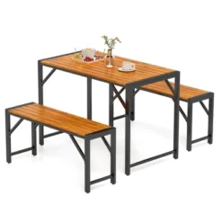 Tangkula 3 PCS Dining Set For 4 People Outdoor Picnic Table & 2 Benches W/ Metal Frame -Tangkula GUEST c5dfeca6 1798 4953 804e ebefb0dc3872