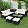 Tangkula 8PCS Patio Conversation Set Sectional Sofa Set, All-Weather PE Rattan, Tempered Glass Table & Washable Cushion Covers