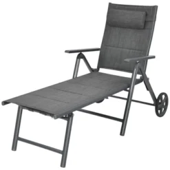 Tangkula Patio Chaise Lounge Chair Outdoor Reclining Chair W/Neck Pillow & Wheels Gray -Tangkula GUEST c69fe67c e23f 432c bab2 f7cc309c8b8c