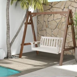 Tangkula 54" HDPE Porch Swing Outdoor Patio Hanging Chair W/ Cup Holder Adjustable Chain -Tangkula GUEST c6d6c8e7 f96e 43cd 92b0 0815fc75b5e6