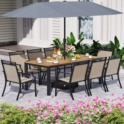 Tangkula 9-Piece Outdoor Patio Furniture W/ Large Wooden Tabletop & Umbrella Hole 2 Tangkula 9-Piece Outdoor Patio Furniture W/ Large Wooden Tabletop & Umbrella Hole - Image 2