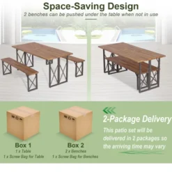 Tangkula 3 Piece Patio Picnic Table Bench Set, Outdoor Camping Table Set W/ Acacia Wood Tabletop & Seat 2” Umbrella Hole 15 Tangkula 3 Piece Patio Picnic Table Bench Set, Outdoor Camping Table Set W/ Acacia Wood Tabletop & Seat 2” Umbrella Hole -Tangkula GUEST c74defa6 f553 438d ac70 a3e17157d4a0