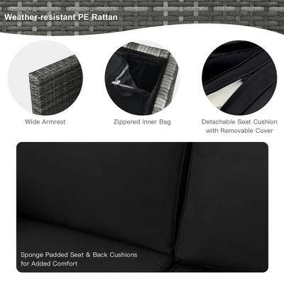 Tangkula 9 PCS Patio Rattan Furniture Set Fire Pit Table Storage Black W/ Cover 6 Tangkula 9 PCS Patio Rattan Furniture Set Fire Pit Table Storage Black W/ Cover - Image 6