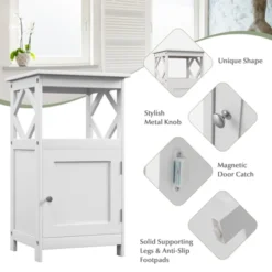 Tangkula Bathroom Floor Cabinet Single Door Storage Cabinet With Open Compartment Anti-Toppling Device Grey/White -Tangkula GUEST c77d5a34 ef2d 4448 b3d1 8965ab7863e4